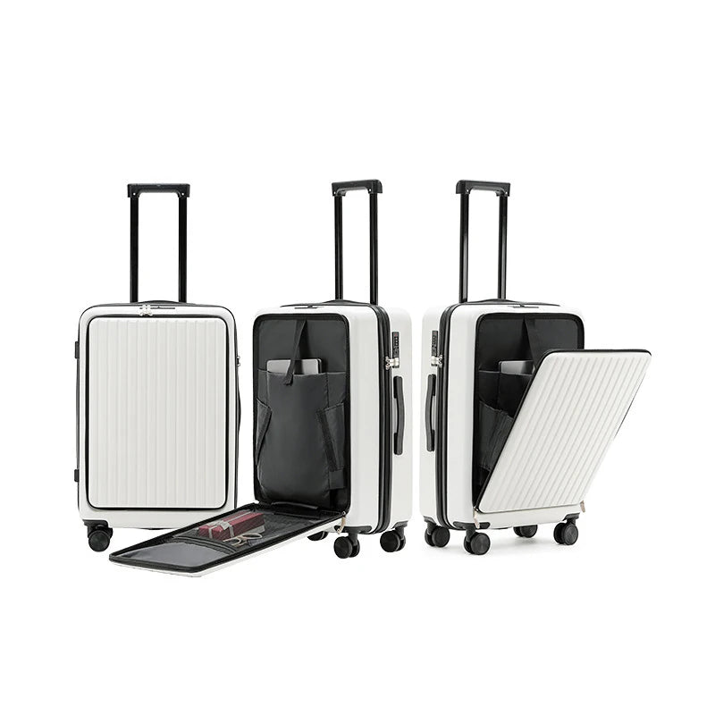 20 inch Front Opening Spinner Wheel Rolling Travel Luggage With TSA Combination Lock Cup Holder USB Charge Boarding Trolley Case