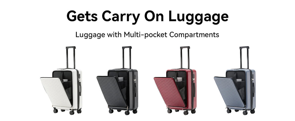 20 inch Front Opening Spinner Wheel Rolling Travel Luggage With TSA Combination Lock Cup Holder USB Charge Boarding Trolley Case