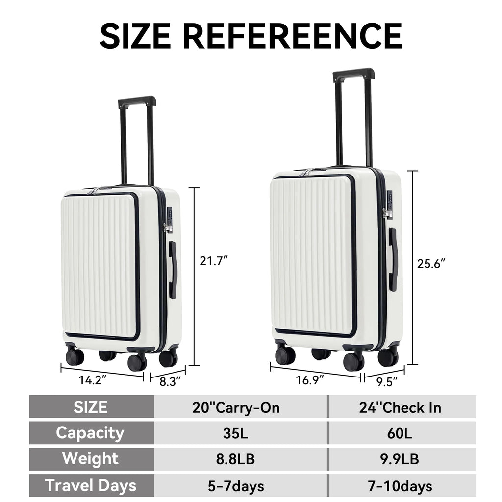 20 inch Front Opening Spinner Wheel Rolling Travel Luggage With TSA Combination Lock Cup Holder USB Charge Boarding Trolley Case