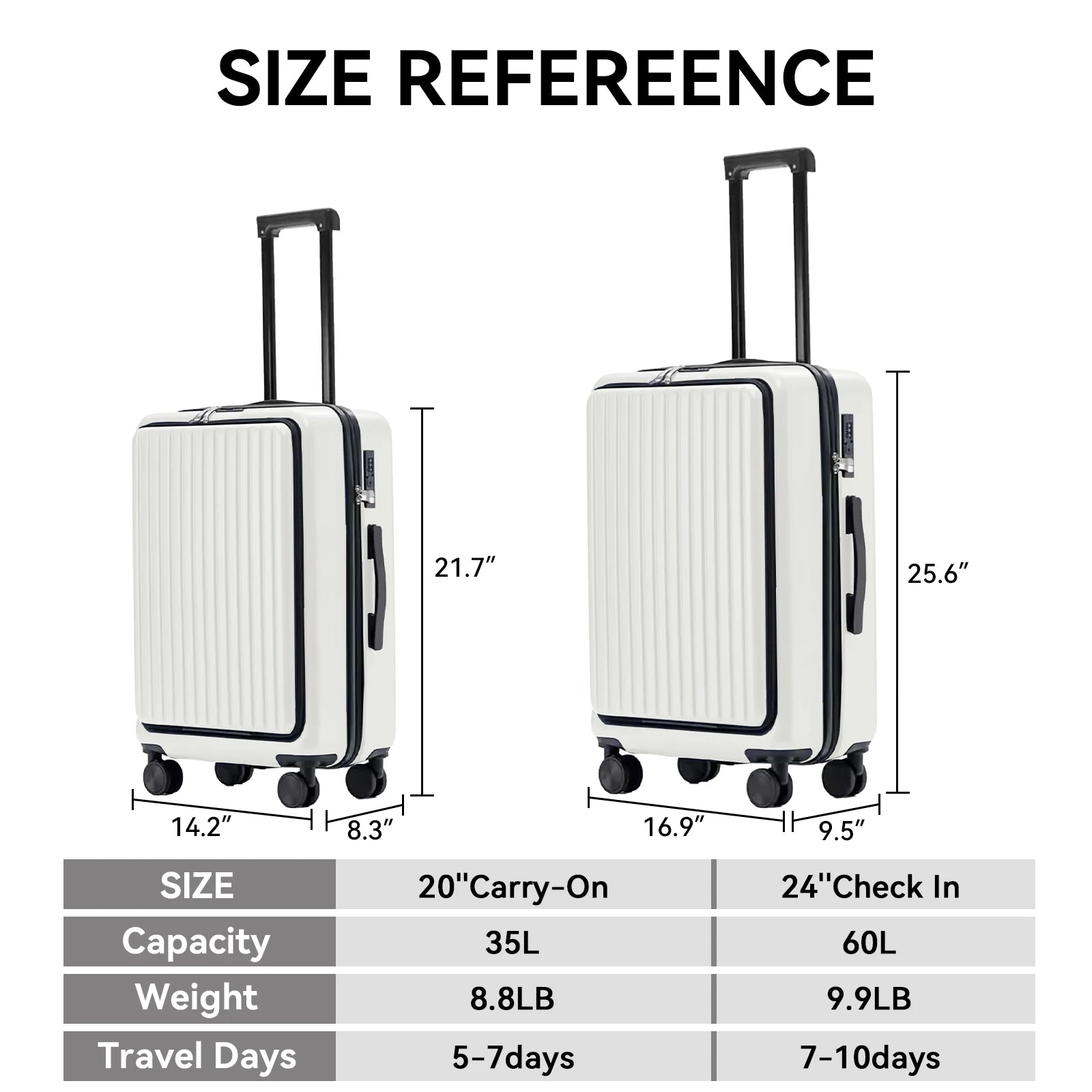 20 inch Front Opening Spinner Wheel Rolling Travel Luggage With TSA Combination Lock Cup Holder USB Charge Boarding Trolley Case