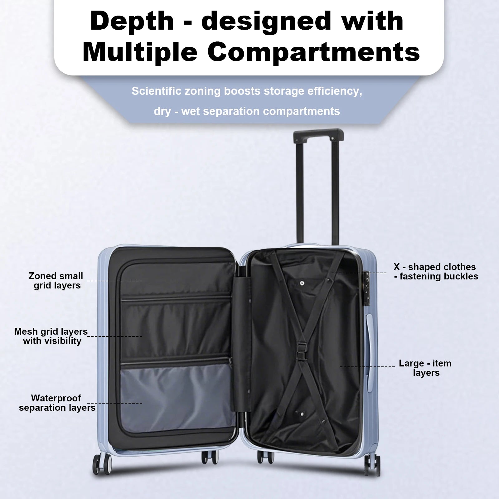 20 inch Front Opening Spinner Wheel Rolling Travel Luggage With TSA Combination Lock Cup Holder USB Charge Boarding Trolley Case