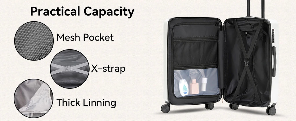 20 inch Front Opening Spinner Wheel Rolling Travel Luggage With TSA Combination Lock Cup Holder USB Charge Boarding Trolley Case