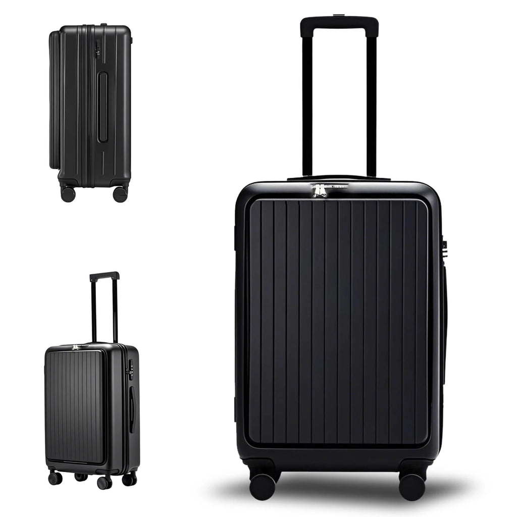 20 inch Front Opening Spinner Wheel Rolling Travel Luggage With TSA Combination Lock Cup Holder USB Charge Boarding Trolley Case