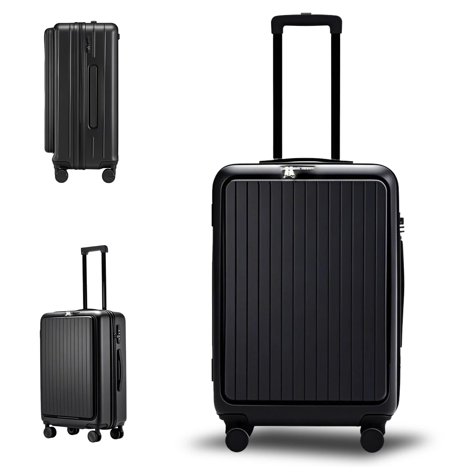 20 inch Front Opening Spinner Wheel Rolling Travel Luggage With TSA Combination Lock Cup Holder USB Charge Boarding Trolley Case