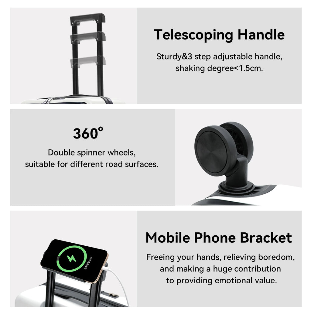 20 inch Front Opening Spinner Wheel Rolling Travel Luggage With TSA Combination Lock Cup Holder USB Charge Boarding Trolley Case