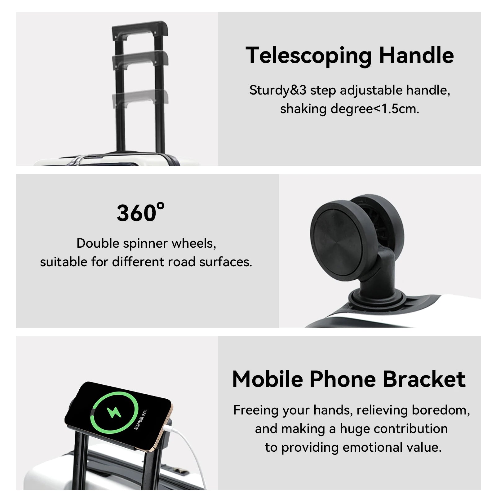 20 inch Front Opening Spinner Wheel Rolling Travel Luggage With TSA Combination Lock Cup Holder USB Charge Boarding Trolley Case