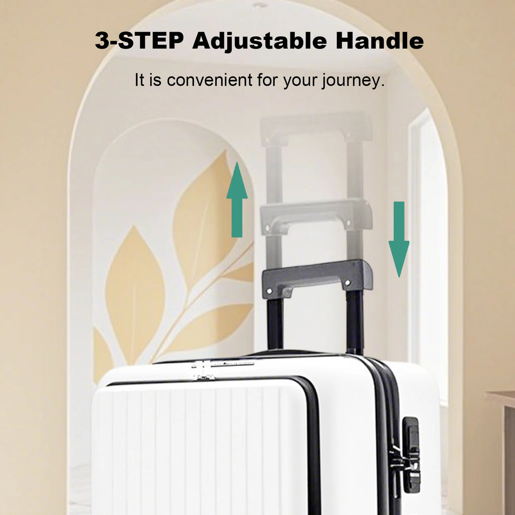 20 inch Front Opening Spinner Wheel Rolling Travel Luggage With TSA Combination Lock Cup Holder USB Charge Boarding Trolley Case