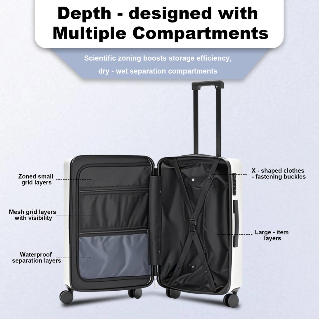 20 inch Front Opening Spinner Wheel Rolling Travel Luggage With TSA Combination Lock Cup Holder USB Charge Boarding Trolley Case