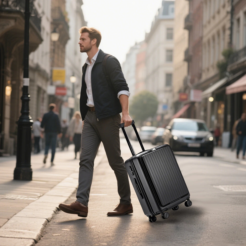 20 inch Front Opening Spinner Wheel Rolling Travel Luggage With TSA Combination Lock Cup Holder USB Charge Boarding Trolley Case