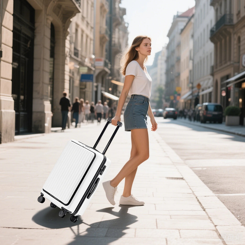 20 inch Front Opening Spinner Wheel Rolling Travel Luggage With TSA Combination Lock Cup Holder USB Charge Boarding Trolley Case